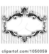 Poster, Art Print Of Black And White Floral Victorian Frame Over Gray Stripes - 2