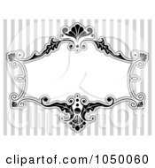 Poster, Art Print Of Black And White Floral Victorian Frame Over Gray Stripes - 3