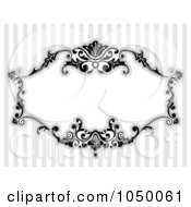 Poster, Art Print Of Black And White Floral Victorian Frame Over Gray Stripes - 4
