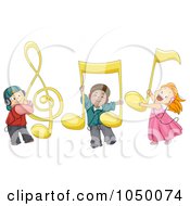 Poster, Art Print Of Royalty-Free Rf Clip Art Illustration Of Diverse Kids With Large Music Notes