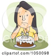Sad 32 Year Old Woman Sitting By Her Birthday Cake