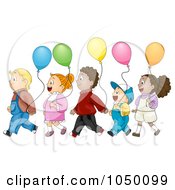 Poster, Art Print Of Diverse Kids Walking In Line With Balloons