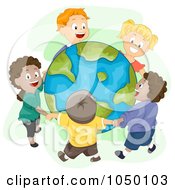 Poster, Art Print Of Diverse Kids Holding Hands And Standing Around Earth