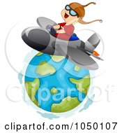 Poster, Art Print Of Boy Flying A Jet Around Earth