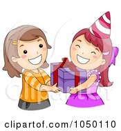 Royalty Free RF Clip Art Illustration Of A Girl Giving A Birthday Girl Her Gift