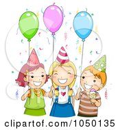 Royalty Free RF Clip Art Illustration Of Kids With Balloons And Ice Cream At A Birthday Party