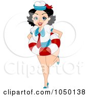 Poster, Art Print Of Pinup Sailor Woman Wearing A Life Buoy
