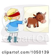 Royalty Free RF Clip Art Illustration Of A Girl Pinning The Tail On A Donkey At A Birthday Party