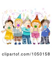 Poster, Art Print Of Group Of Kids Blowing Party Horns