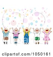 Poster, Art Print Of Happy Party Kids Celebrating With Their Hands Up