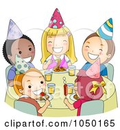 Royalty Free RF Clip Art Illustration Of Children Eating At A Birthday Party