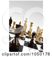 Poster, Art Print Of 3d White And Black Chess Pieces On A Board With Very Shallow Depth Of Field