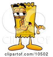 Clipart Picture Of A Yellow Admission Ticket Mascot Cartoon Character Whispering And Gossiping