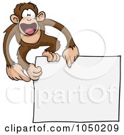 Poster, Art Print Of Happy Monkey On A Blank Sign