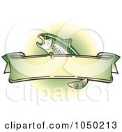 Royalty Free RF Clip Art Illustration Of A Blank Rainbow Trout Banner Over Green 5