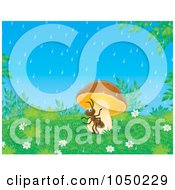 Poster, Art Print Of Ant Seeking Shelter From The Rain Under A Mushroom