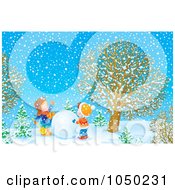 Poster, Art Print Of Boys Working Together To Make A Snowman