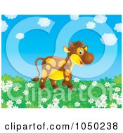 Royalty Free RF Clip Art Illustration Of A Cow In A Pasture Of Daisies