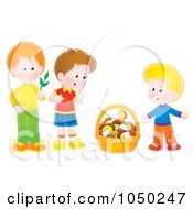 Poster, Art Print Of Boys With A Basket Of Mushrooms