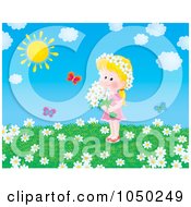 Poster, Art Print Of Girl Holding Flowers In A Summer Field
