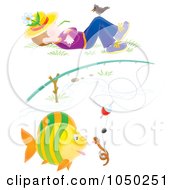 Poster, Art Print Of Worm And Fish Under A Fishing Pole And Napping Boy