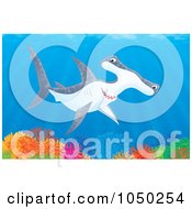 Poster, Art Print Of Hammerhead Shark Over A Coral Reef