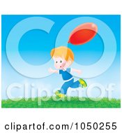 Boy Running Outdoors With A Red Balloon