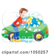 Poster, Art Print Of Man Washing His Tiny Green Car