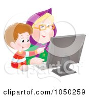Boy Teaching His Granny How To Use A Computer