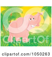 Royalty Free RF Clip Art Illustration Of A Pink Elephant Under Palm Trees