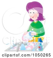 Purple Haired Woman Washing Dishes