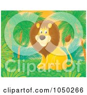 Royalty Free RF Clip Art Illustration Of A Lion Sitting Under Palm Trees by Alex Bannykh