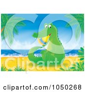 Poster, Art Print Of Alligator With A Beach Ball In His Mouth On The Shore