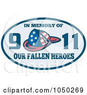 Poster, Art Print Of Blue Oval With A Helmet And In Memory Of Our 9-11 Fallen Heroes Text