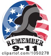 Poster, Art Print Of Silhouetted Fireman Over An American Flag And Remember 9-11 Text