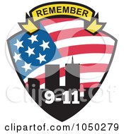 Remember Banner Over A Twin Towers Shield With 9-11