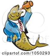 Royalty Free RF Clip Art Illustration Of A Herring Drinking Beer by patrimonio