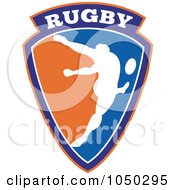 Royalty Free RF Clip Art Illustration Of A Blue And Orange Rugby Player Shield