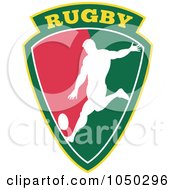 Poster, Art Print Of Rugby Player On A Green And Red Shield