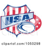 Royalty Free RF Clip Art Illustration Of A Rugby USA Shield And Ball 2