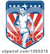 Poster, Art Print Of Patriotic American Marathon Runner Over A Shield