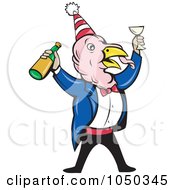 Poster, Art Print Of Partying Turkey Holding A Wine Bottle
