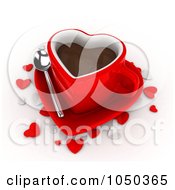 3d Red Heart Shaped Coffee Cup On A Saucer With Confetti Hearts