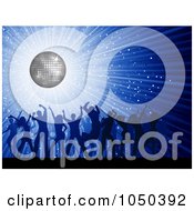 Royalty Free RF Clip Art Illustration Of Silhouetted Dancers Over A Blue Disco Burst by KJ Pargeter