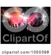 Royalty Free RF Clip Art Illustration Of A Silhouetted Party Crowd Over Stars And Bursts