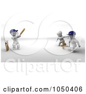 Poster, Art Print Of 3d White Characters Playing Cricket