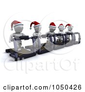 Poster, Art Print Of 3d White Characters Wearing Santa Hats And Running On Treadmills