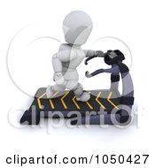 Poster, Art Print Of 3d White Character Running On A Treadmill