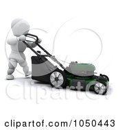Poster, Art Print Of 3d White Character Pushing A Lawn Mower