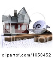 Poster, Art Print Of 3d House With Lumber And A Power Saw